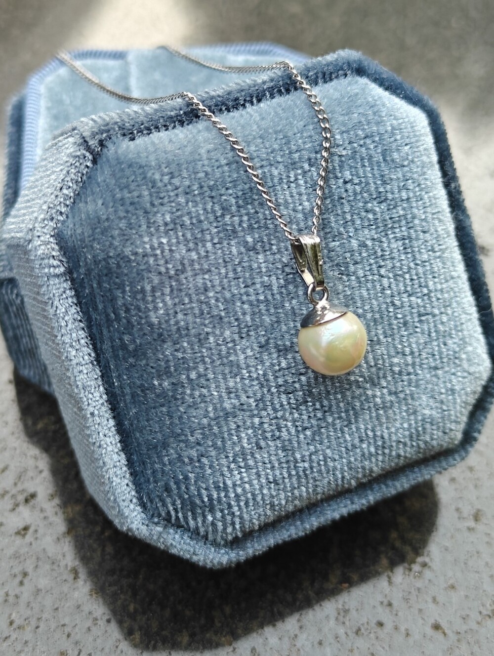 Vintage Genuine Pearl Pendant Necklace Sterling Silver